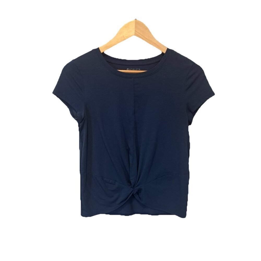 Athleta Essence Twist Tee Top Size XXS Xsmall Heather Blue Short Sleeves 291870